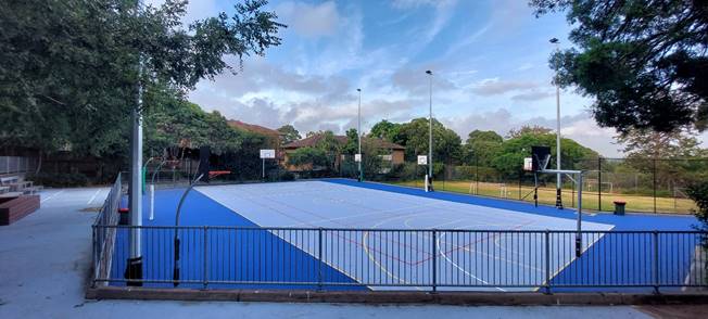 A blue and white track
Description automatically generated