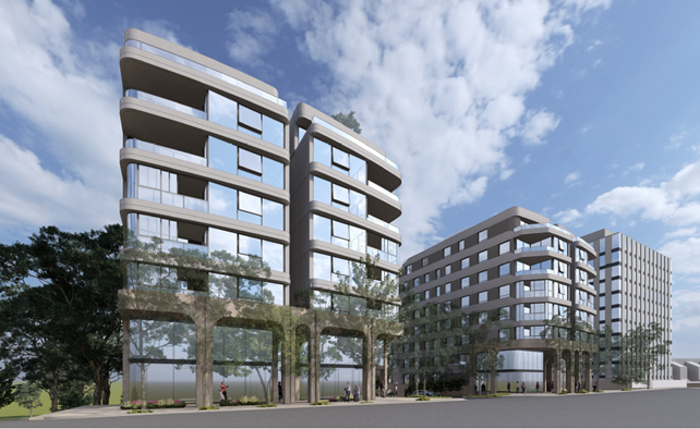 A group of buildings with trees
AI-generated content may be incorrect.