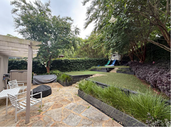 A backyard with a slide and trees

AI-generated content may be incorrect.